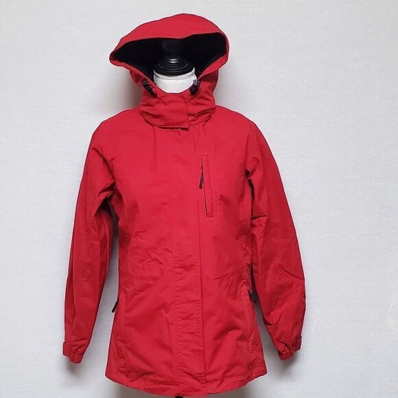 VINTAGE Retro Eddie Bauer Weather Edge Waterproof Red Hooded Fleece Lined Jacket - Picture 2 of 16